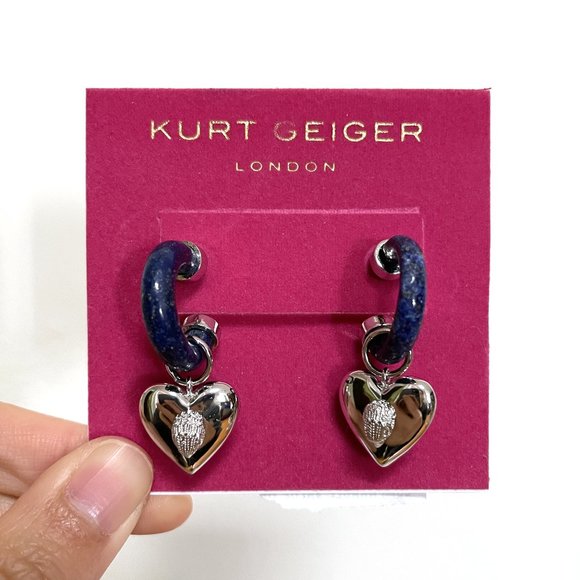 Kurt Geiger Jewelry - NWT Kurt Geiger London Blue Silver Heart Huggie Drop Earrings